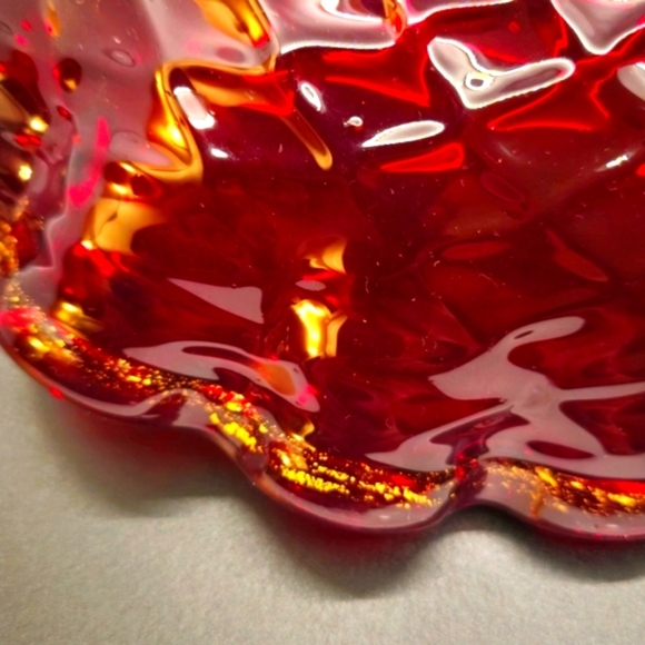 FOSTORIA? Ruby Red Bowl 11" Long x 8.5" Wide Footed Bowl W/Gold Flake and Foot. - Picture 6 of 9